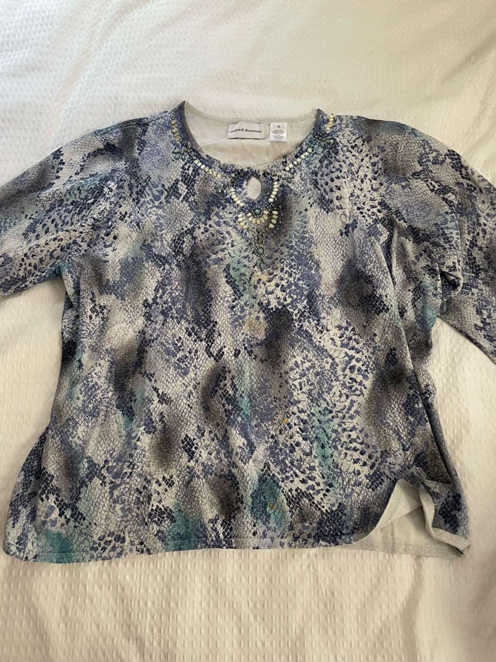 Alfred Dunner Blue and Teal Snake-Print Reptile-Inspired Top